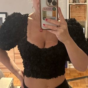Zara detailed crop top with puff short sleeves